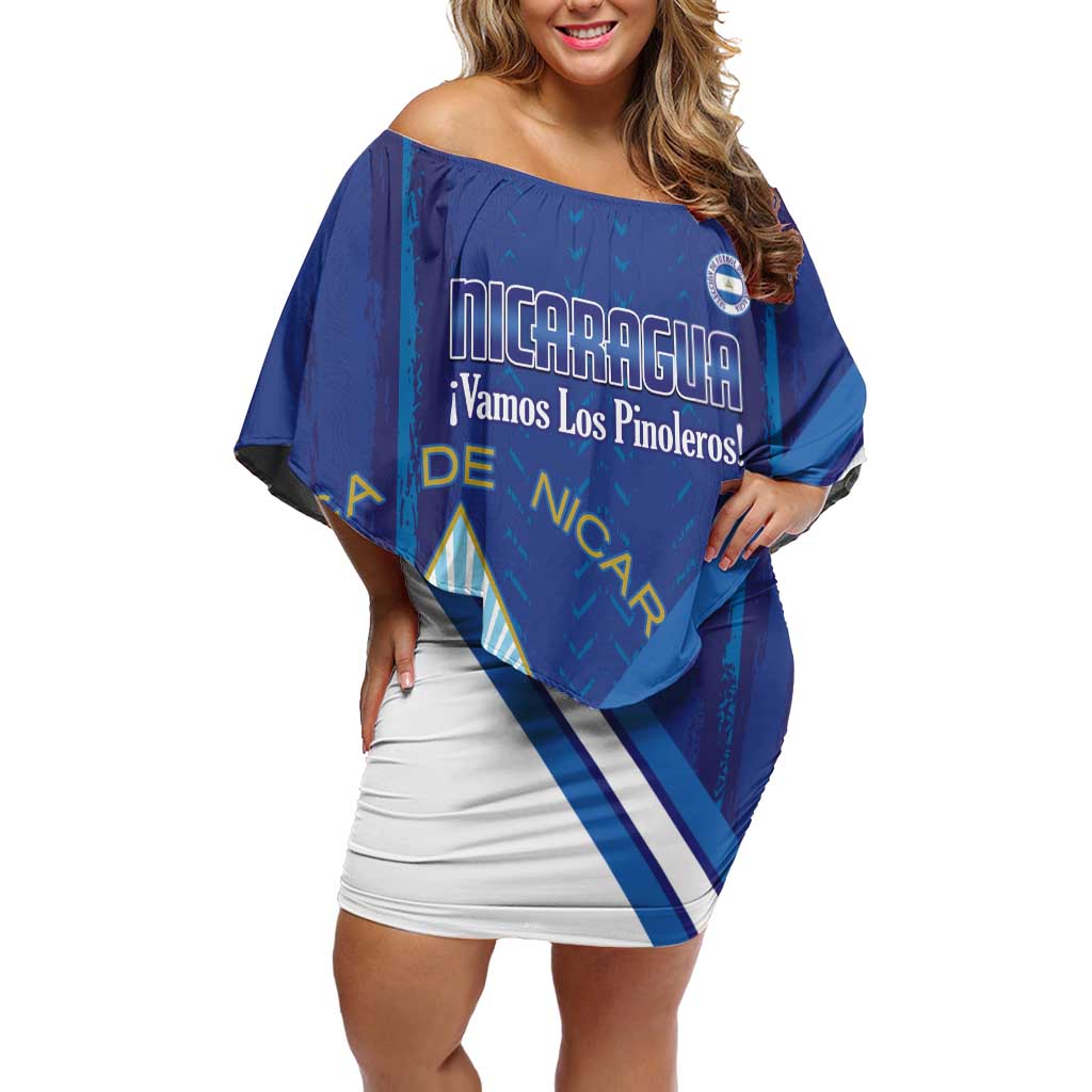 Custom Nicaragua Football Family Matching Off Shoulder Short Dress and Hawaiian Shirt Vamos Los Pinoleros
