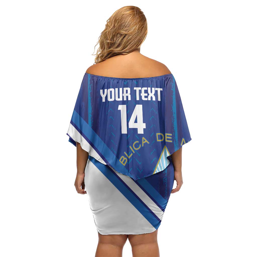 Custom Nicaragua Football Family Matching Off Shoulder Short Dress and Hawaiian Shirt Vamos Los Pinoleros