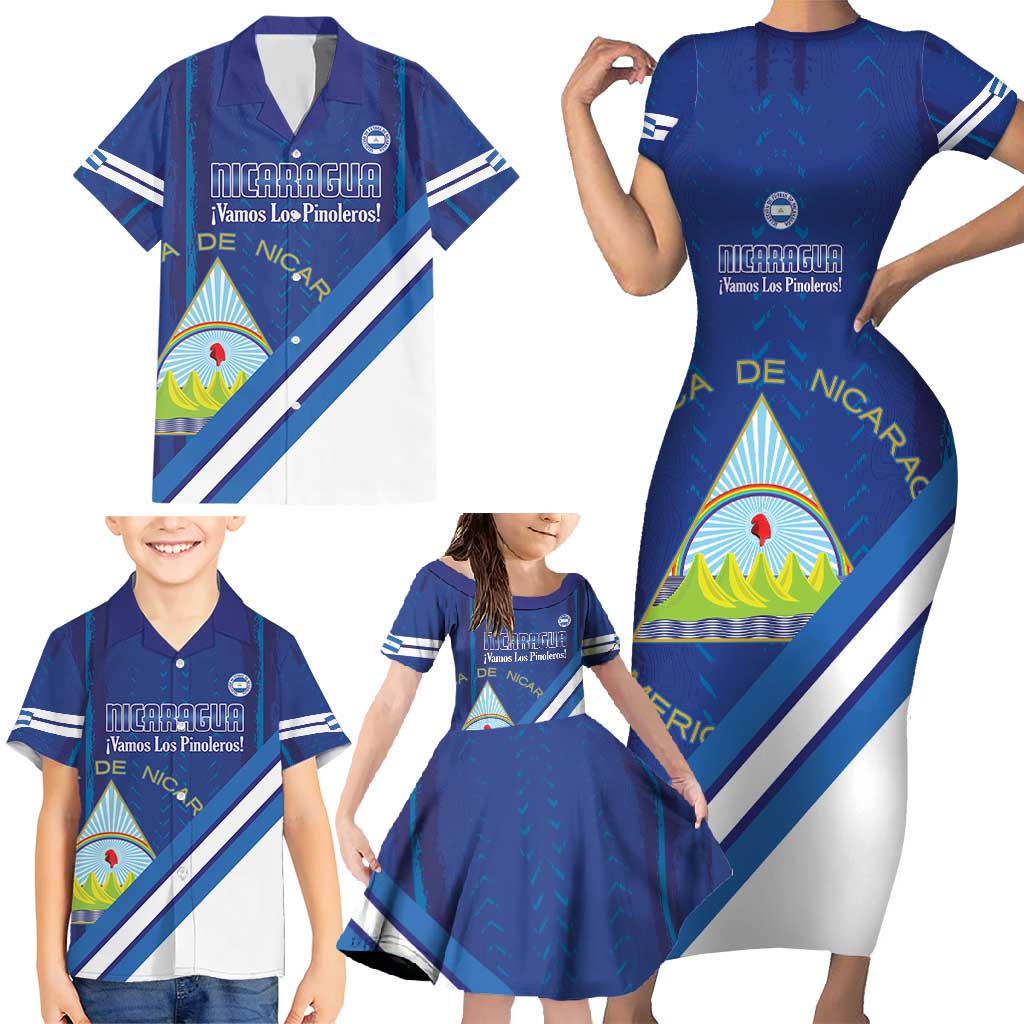 Custom Nicaragua Football Family Matching Short Sleeve Bodycon Dress and Hawaiian Shirt Vamos Los Pinoleros