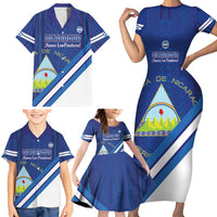Custom Nicaragua Football Family Matching Short Sleeve Bodycon Dress and Hawaiian Shirt Vamos Los Pinoleros