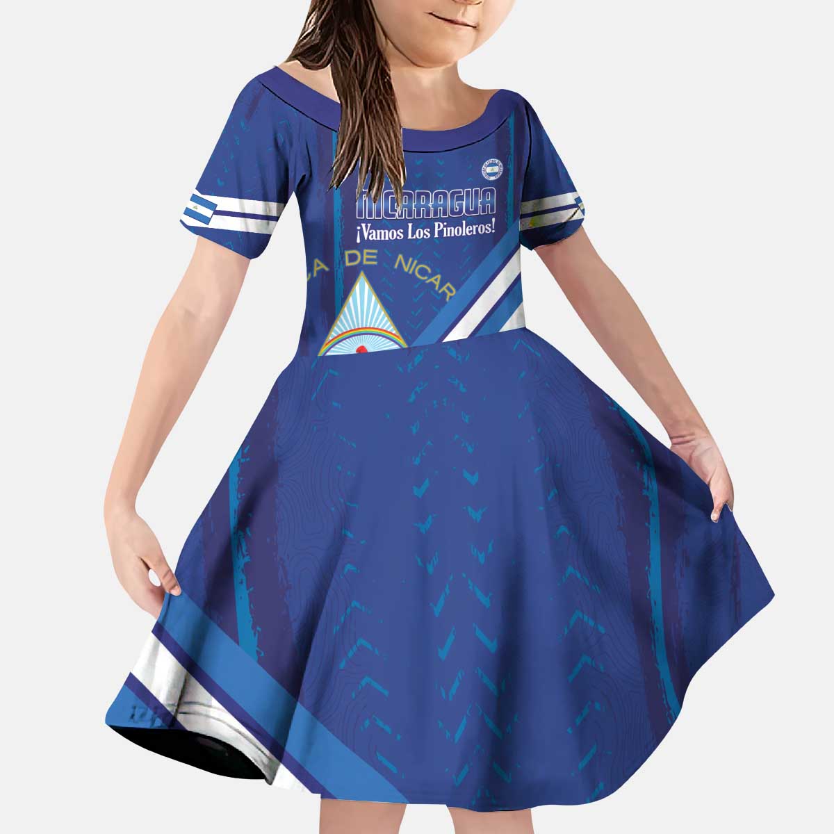 Custom Nicaragua Football Kid Short Sleeve Dress Vamos Los Pinoleros