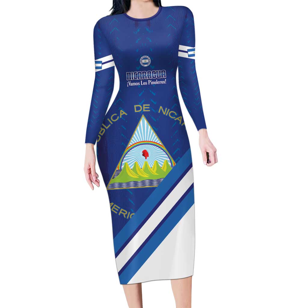 Custom Nicaragua Football Long Sleeve Bodycon Dress Vamos Los Pinoleros