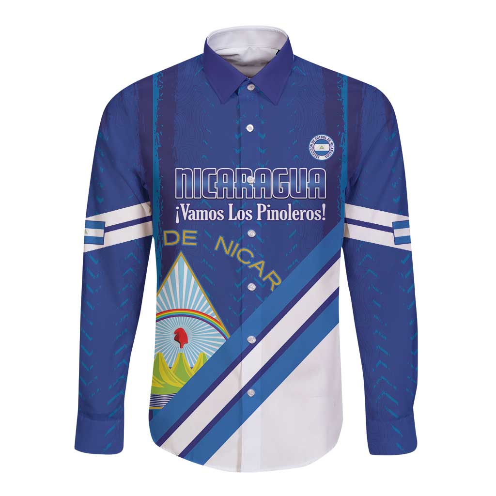 Custom Nicaragua Football Long Sleeve Button Shirt Vamos Los Pinoleros