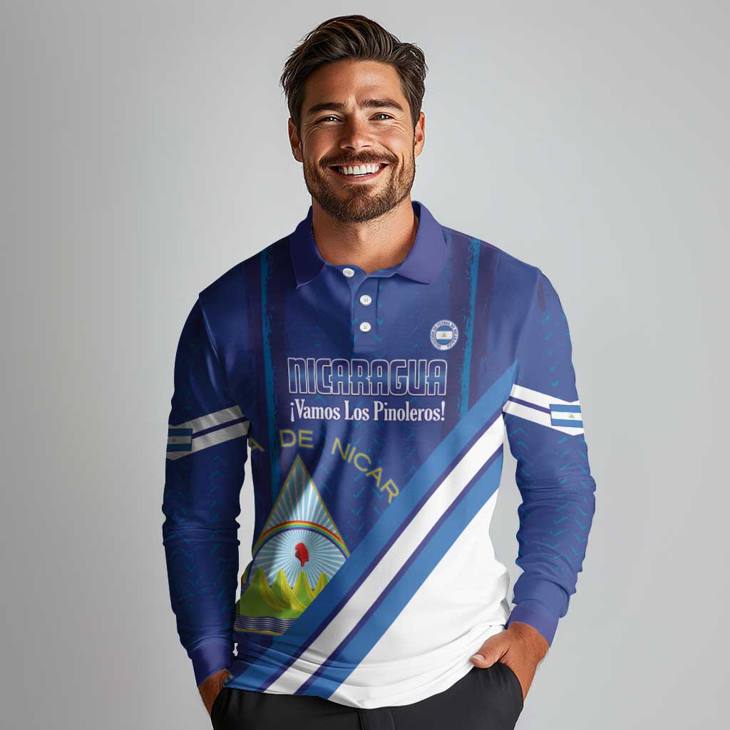 Custom Nicaragua Football Long Sleeve Polo Shirt Vamos Los Pinoleros