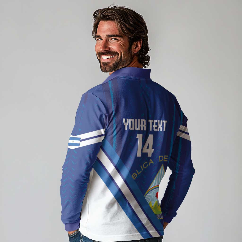 Custom Nicaragua Football Long Sleeve Polo Shirt Vamos Los Pinoleros