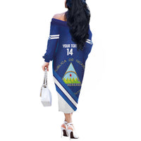 Custom Nicaragua Football Off The Shoulder Long Sleeve Dress Vamos Los Pinoleros