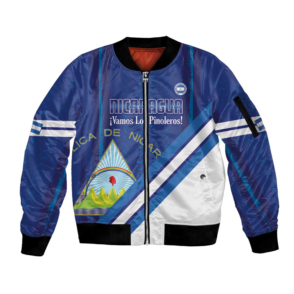 Custom Nicaragua Football Sleeve Zip Bomber Jacket Vamos Los Pinoleros