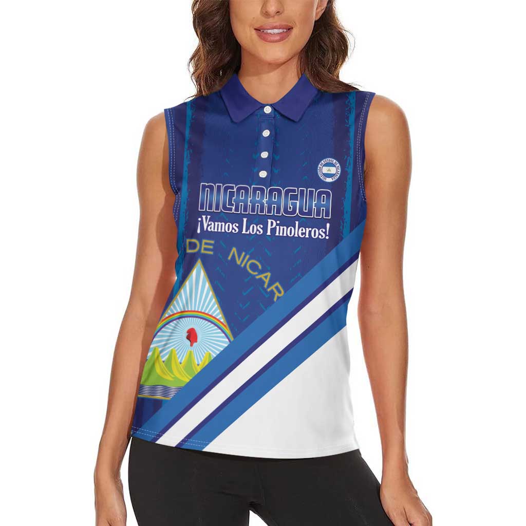 Custom Nicaragua Football Women Sleeveless Polo Shirt Vamos Los Pinoleros