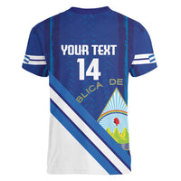 Custom Nicaragua Football Women V-Neck T-Shirt Vamos Los Pinoleros