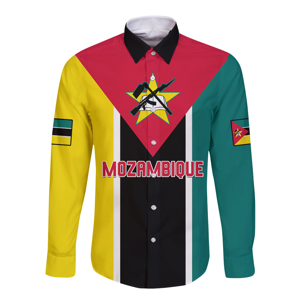 Personalised Mozambique Long Sleeve Button Shirt Muzambhiki Flag Style - Wonder Print Shop