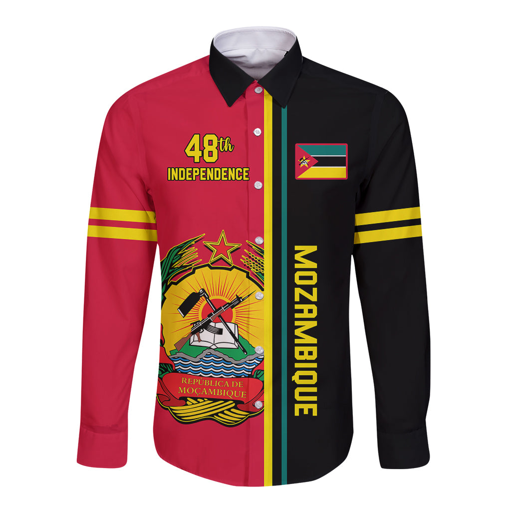 Personalised Independence Day Mozambique Long Sleeve Button Shirt Muzambhiki Coat Of Arms - Wonder Print Shop
