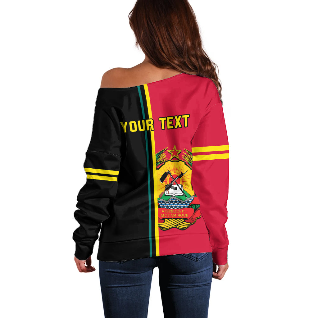 Personalised Independence Day Mozambique Off Shoulder Sweater Muzambhiki Coat Of Arms - Wonder Print Shop