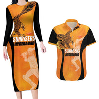 Custom Hyderabad India Cricket Couples Matching Long Sleeve Bodycon Dress and Hawaiian Shirt Go Sunrisers Eagle