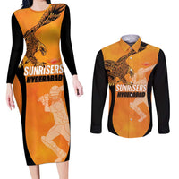 Custom Hyderabad India Cricket Couples Matching Long Sleeve Bodycon Dress and Long Sleeve Button Shirt Go Sunrisers Eagle