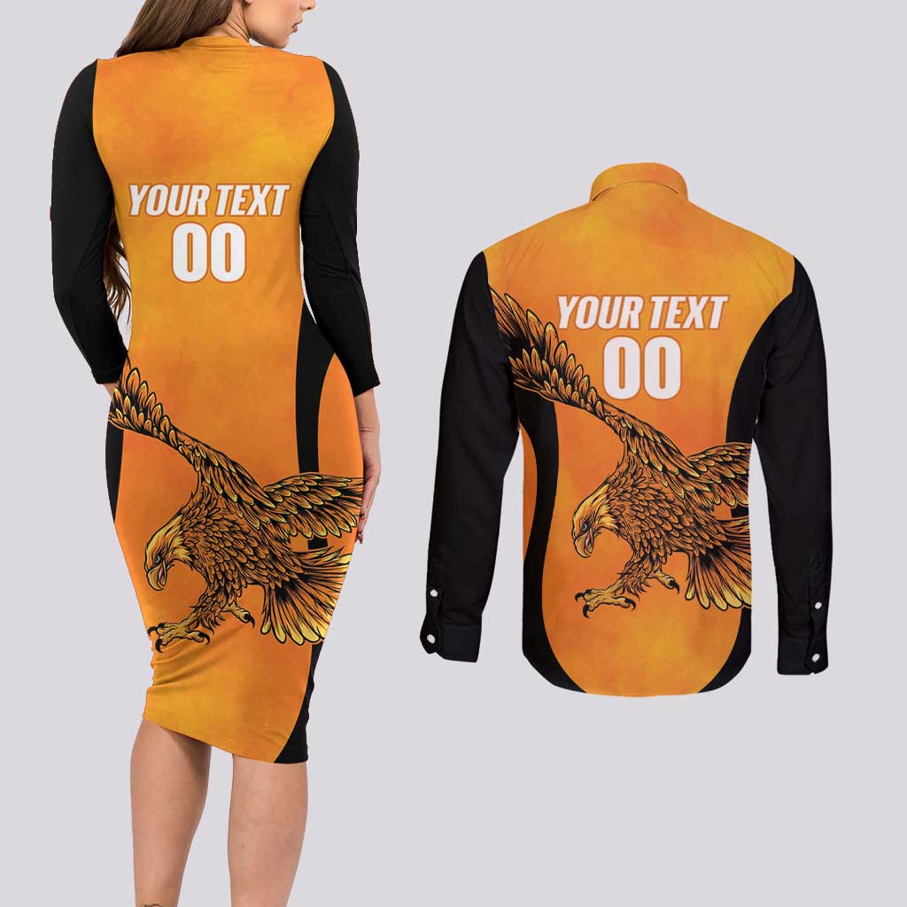 Custom Hyderabad India Cricket Couples Matching Long Sleeve Bodycon Dress and Long Sleeve Button Shirt Go Sunrisers Eagle