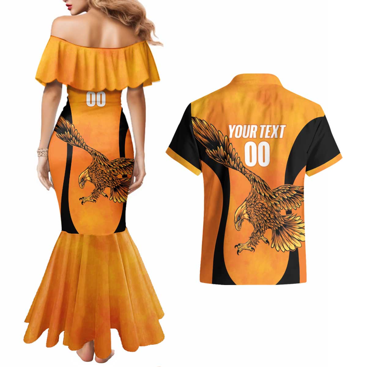 Custom Hyderabad India Cricket Couples Matching Mermaid Dress and Hawaiian Shirt Go Sunrisers Eagle