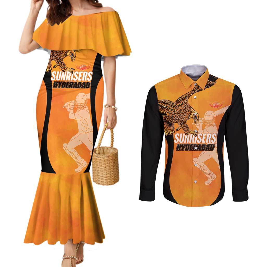 Custom Hyderabad India Cricket Couples Matching Mermaid Dress and Long Sleeve Button Shirt Go Sunrisers Eagle