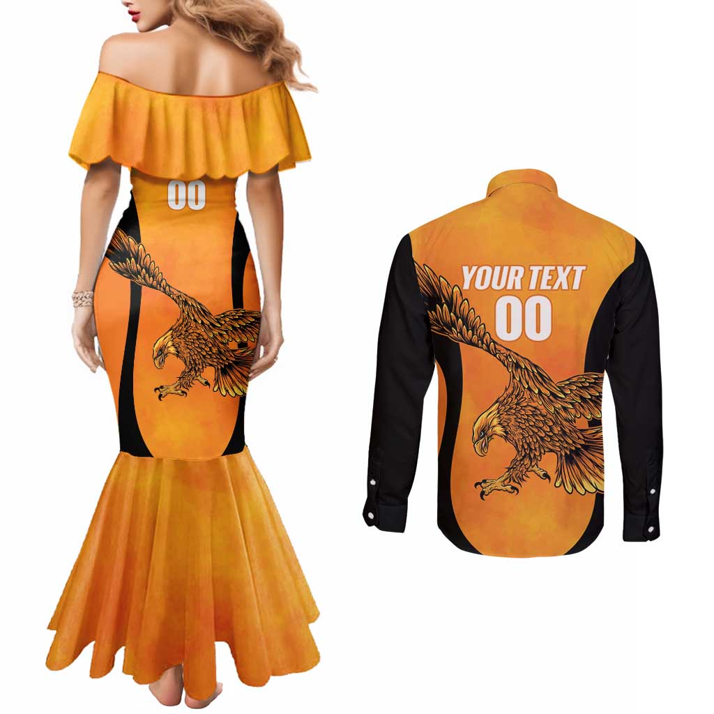 Custom Hyderabad India Cricket Couples Matching Mermaid Dress and Long Sleeve Button Shirt Go Sunrisers Eagle