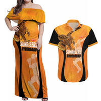 Custom Hyderabad India Cricket Couples Matching Off Shoulder Maxi Dress and Hawaiian Shirt Go Sunrisers Eagle