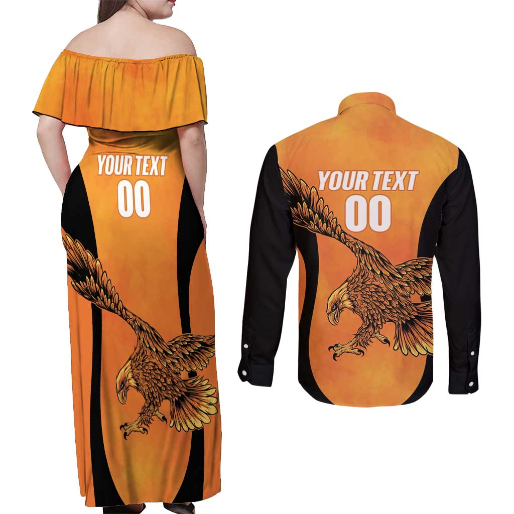 Custom Hyderabad India Cricket Couples Matching Off Shoulder Maxi Dress and Long Sleeve Button Shirt Go Sunrisers Eagle