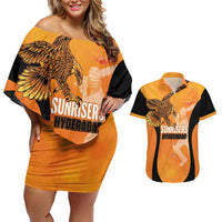 Custom Hyderabad India Cricket Couples Matching Off Shoulder Short Dress and Hawaiian Shirt Go Sunrisers Eagle