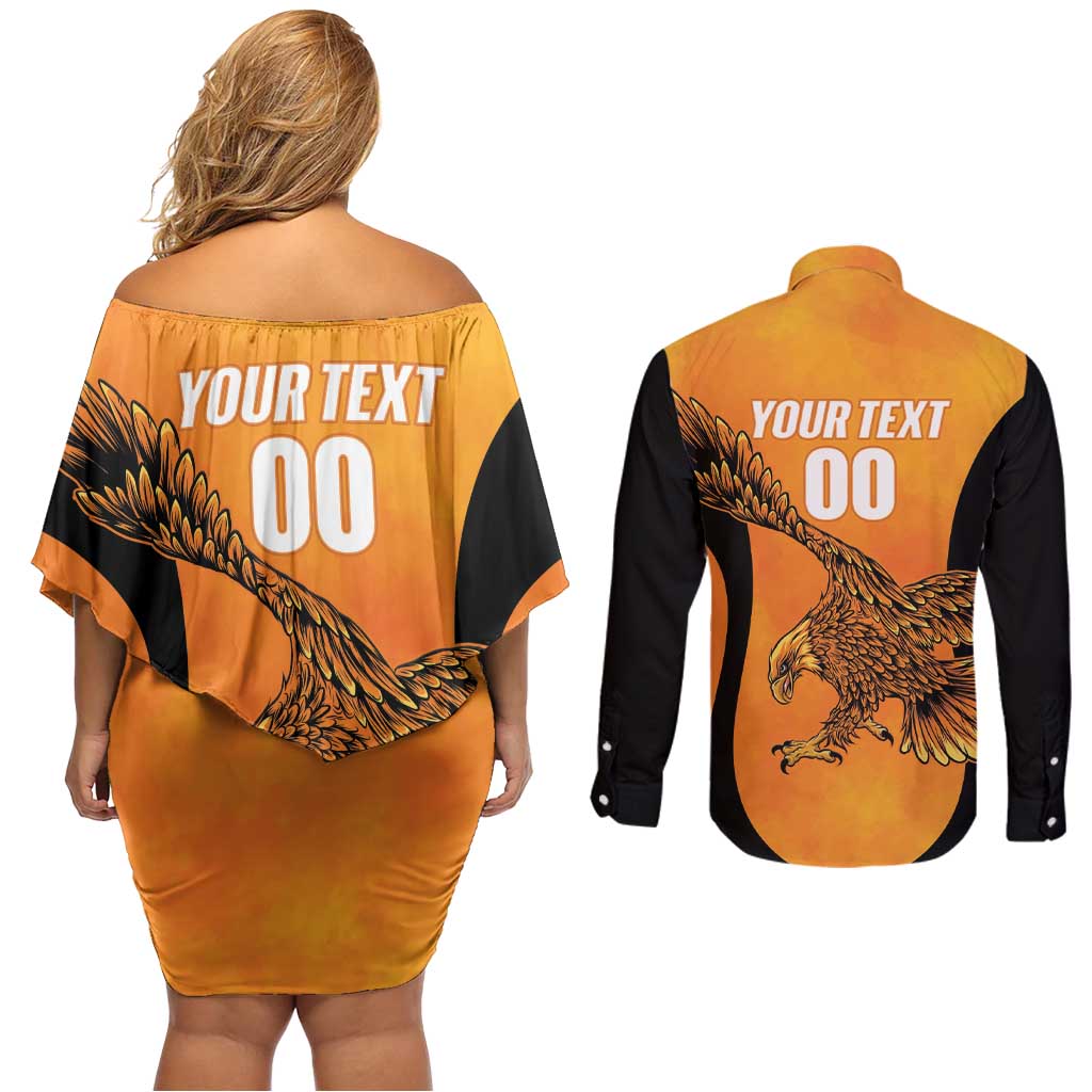 Custom Hyderabad India Cricket Couples Matching Off Shoulder Short Dress and Long Sleeve Button Shirt Go Sunrisers Eagle
