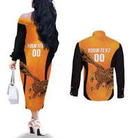 Custom Hyderabad India Cricket Couples Matching Off The Shoulder Long Sleeve Dress and Long Sleeve Button Shirt Go Sunrisers Eagle