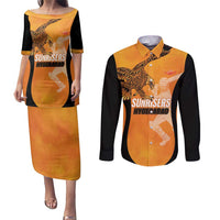 Custom Hyderabad India Cricket Couples Matching Puletasi and Long Sleeve Button Shirt Go Sunrisers Eagle