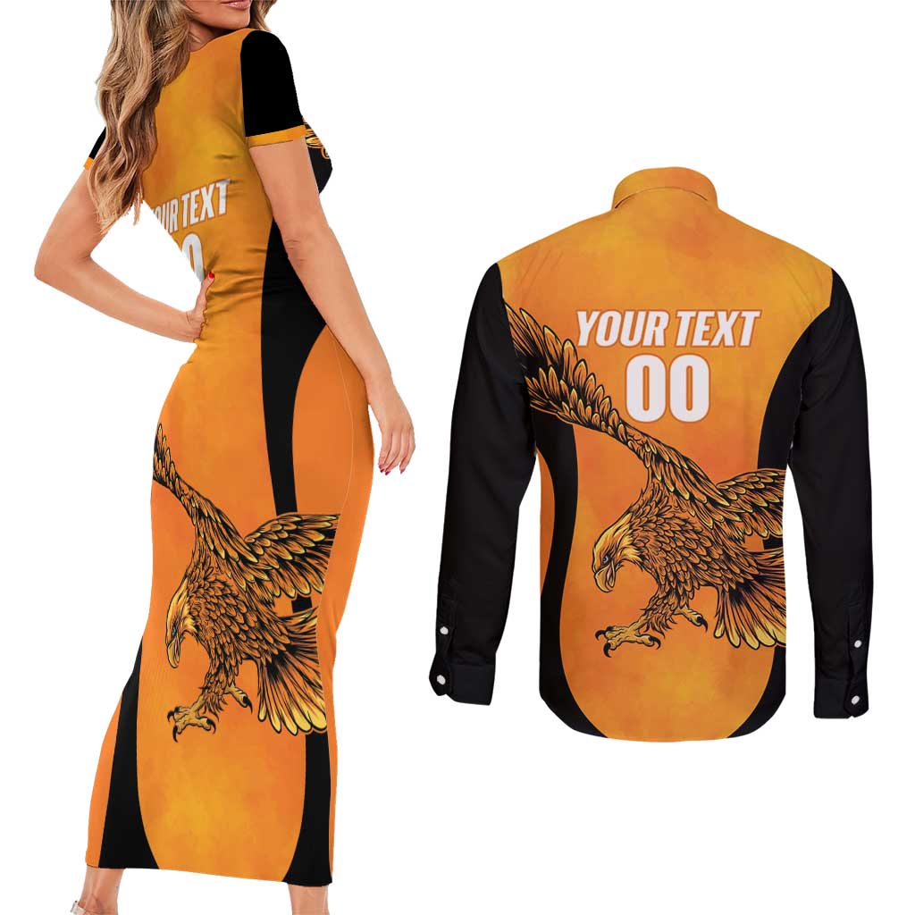 Custom Hyderabad India Cricket Couples Matching Short Sleeve Bodycon Dress and Long Sleeve Button Shirt Go Sunrisers Eagle