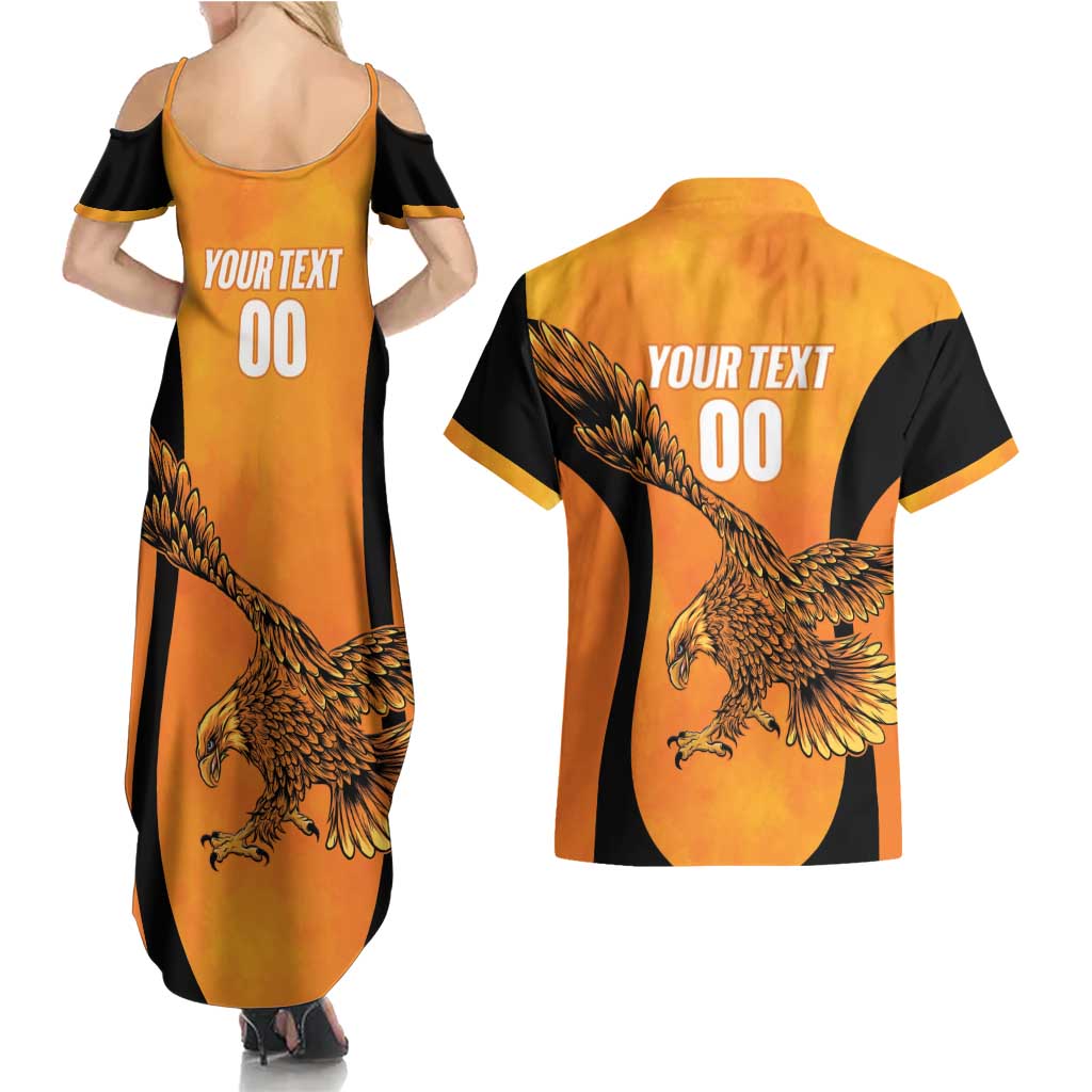 Custom Hyderabad India Cricket Couples Matching Summer Maxi Dress and Hawaiian Shirt Go Sunrisers Eagle
