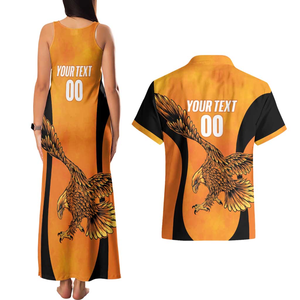 Custom Hyderabad India Cricket Couples Matching Tank Maxi Dress and Hawaiian Shirt Go Sunrisers Eagle
