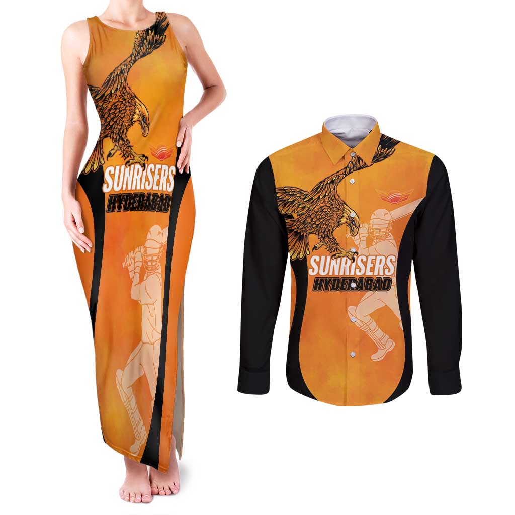 Custom Hyderabad India Cricket Couples Matching Tank Maxi Dress and Long Sleeve Button Shirt Go Sunrisers Eagle