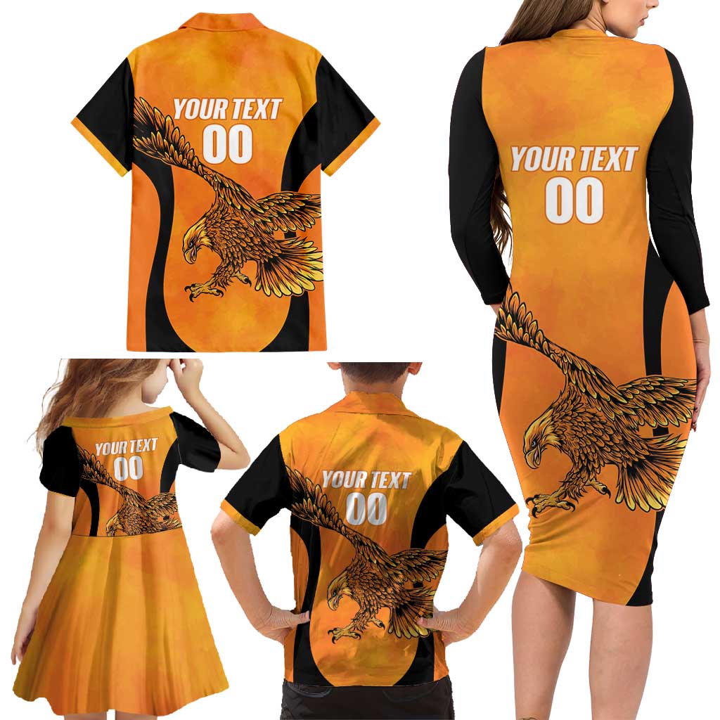 Custom Hyderabad India Cricket Family Matching Long Sleeve Bodycon Dress and Hawaiian Shirt Go Sunrisers Eagle