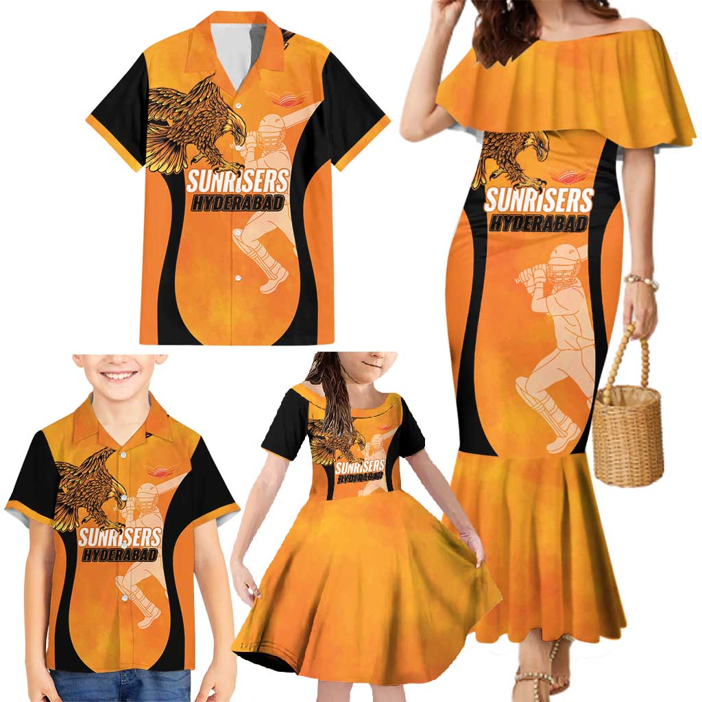 Custom Hyderabad India Cricket Family Matching Mermaid Dress and Hawaiian Shirt Go Sunrisers Eagle