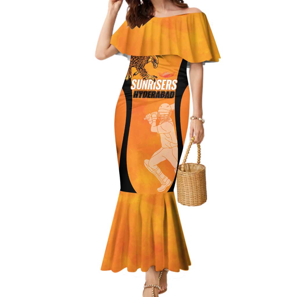 Custom Hyderabad India Cricket Family Matching Mermaid Dress and Hawaiian Shirt Go Sunrisers Eagle