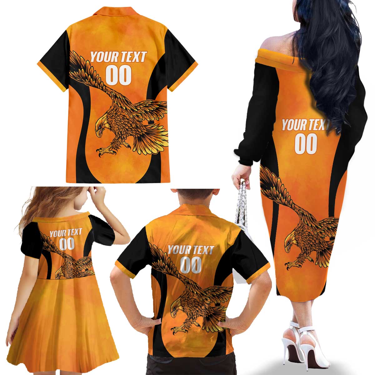 Custom Hyderabad India Cricket Family Matching Off The Shoulder Long Sleeve Dress and Hawaiian Shirt Go Sunrisers Eagle