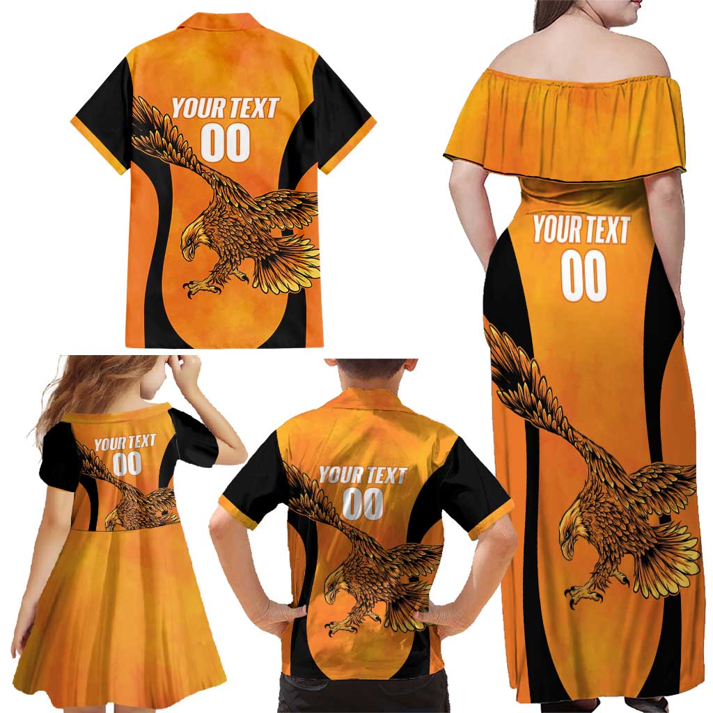 Custom Hyderabad India Cricket Family Matching Off Shoulder Maxi Dress and Hawaiian Shirt Go Sunrisers Eagle