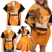 Custom Hyderabad India Cricket Family Matching Off Shoulder Short Dress and Hawaiian Shirt Go Sunrisers Eagle