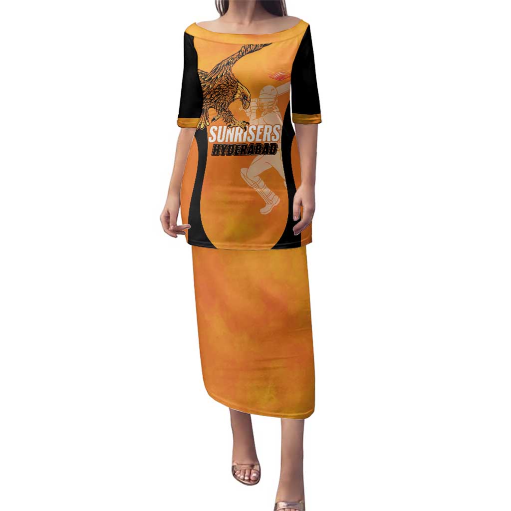 Custom Hyderabad India Cricket Family Matching Puletasi and Hawaiian Shirt Go Sunrisers Eagle