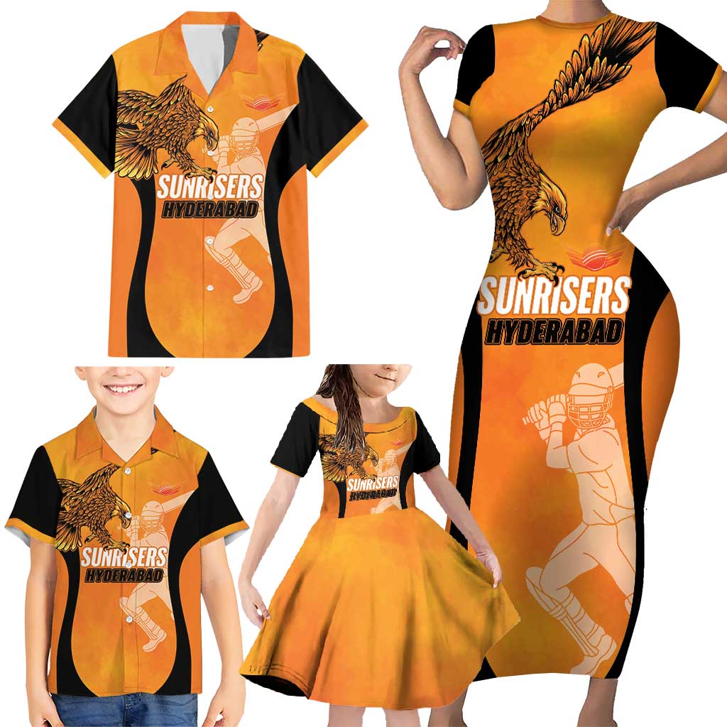 Custom Hyderabad India Cricket Family Matching Short Sleeve Bodycon Dress and Hawaiian Shirt Go Sunrisers Eagle