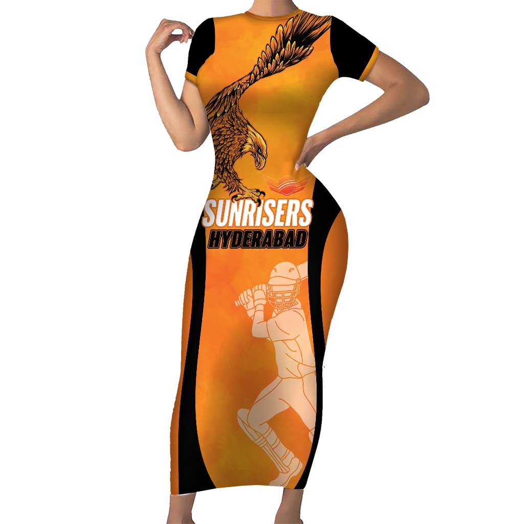 Custom Hyderabad India Cricket Family Matching Short Sleeve Bodycon Dress and Hawaiian Shirt Go Sunrisers Eagle