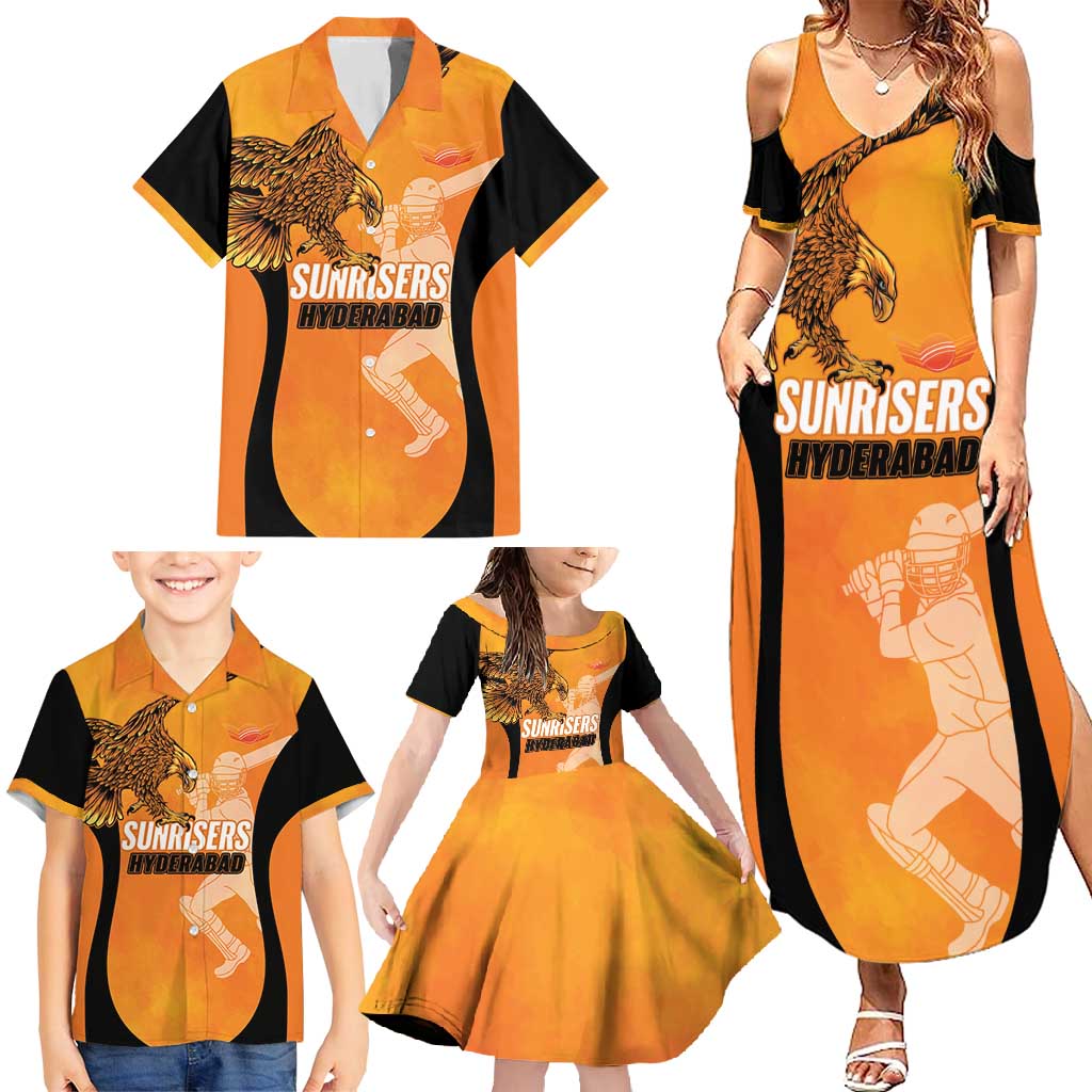 Custom Hyderabad India Cricket Family Matching Summer Maxi Dress and Hawaiian Shirt Go Sunrisers Eagle