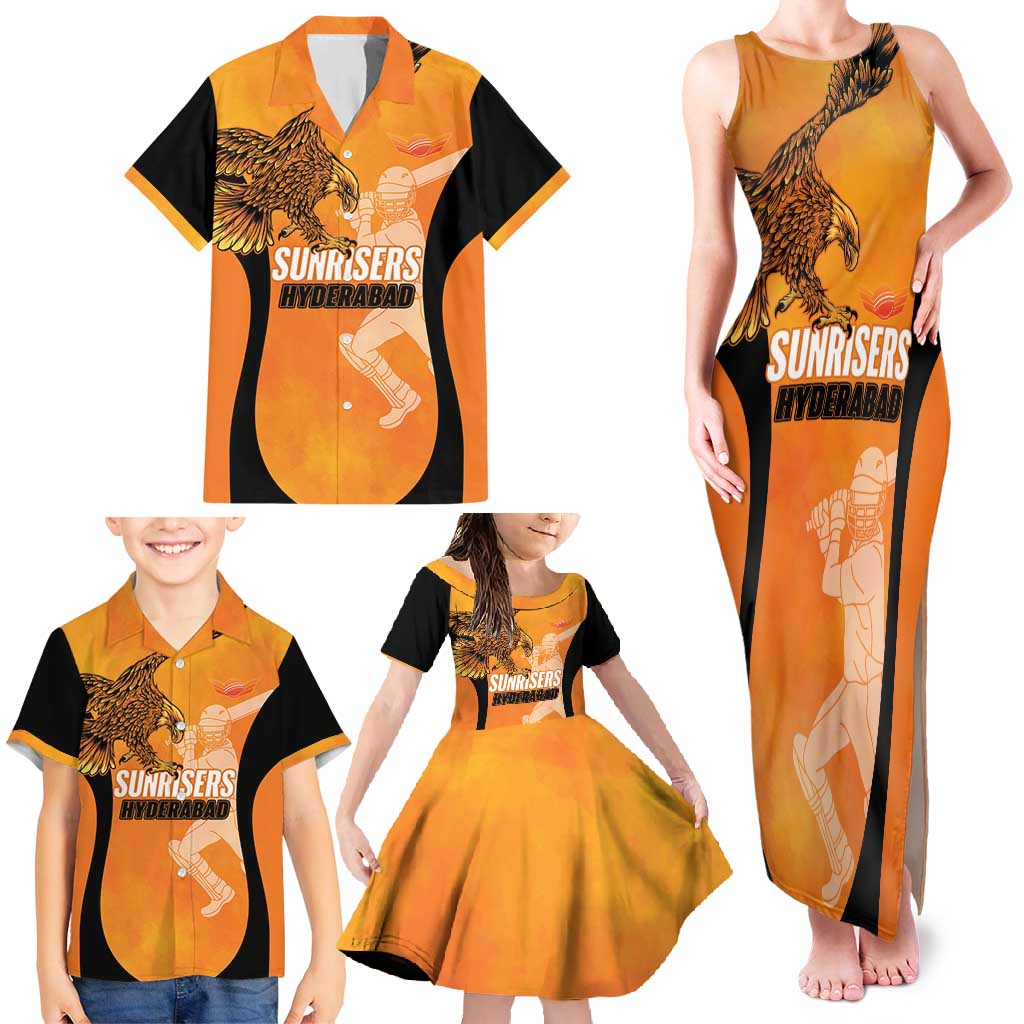 Custom Hyderabad India Cricket Family Matching Tank Maxi Dress and Hawaiian Shirt Go Sunrisers Eagle