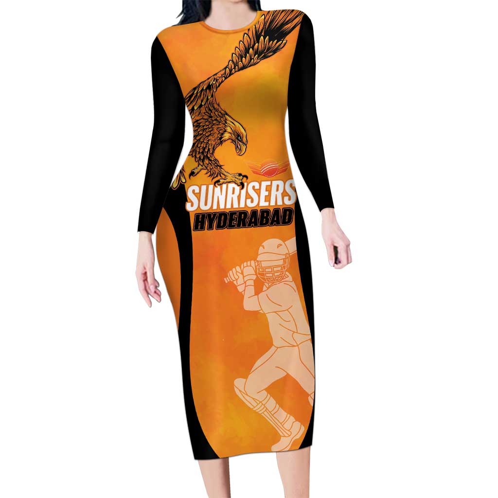 Custom Hyderabad India Cricket Long Sleeve Bodycon Dress Go Sunrisers Eagle