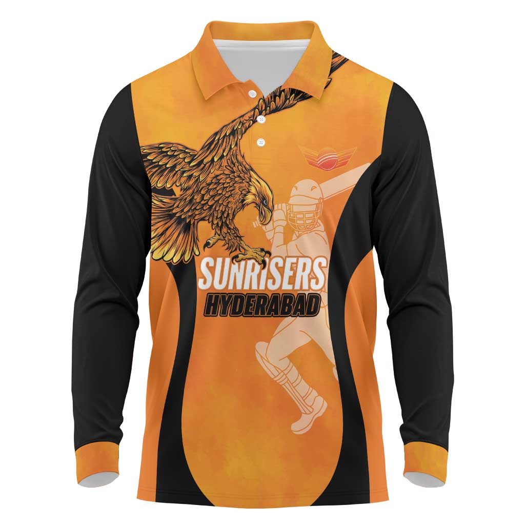 Custom Hyderabad India Cricket Long Sleeve Polo Shirt Go Sunrisers Eagle