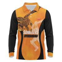 Custom Hyderabad India Cricket Long Sleeve Polo Shirt Go Sunrisers Eagle
