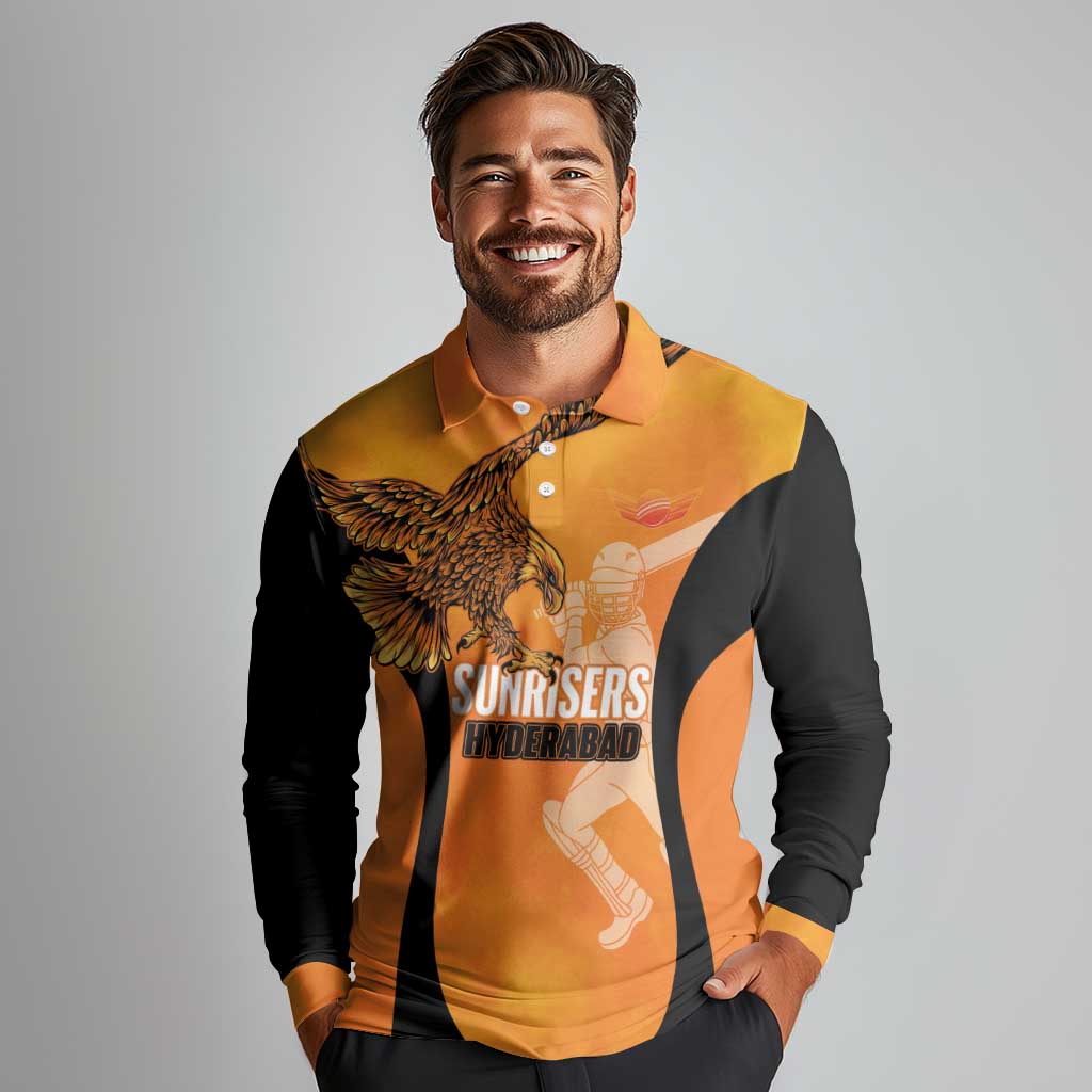 Custom Hyderabad India Cricket Long Sleeve Polo Shirt Go Sunrisers Eagle