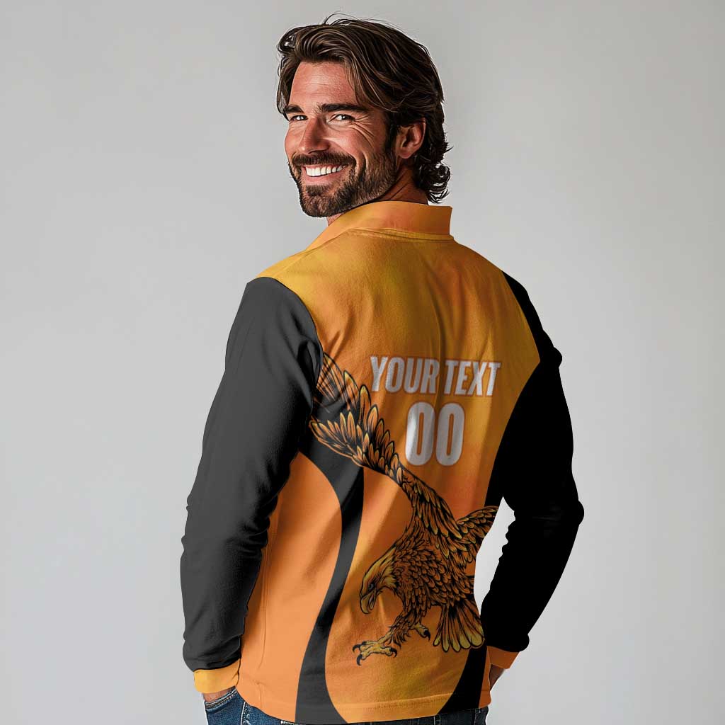 Custom Hyderabad India Cricket Long Sleeve Polo Shirt Go Sunrisers Eagle