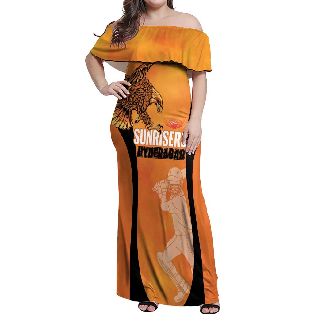 Custom Hyderabad India Cricket Off Shoulder Maxi Dress Go Sunrisers Eagle