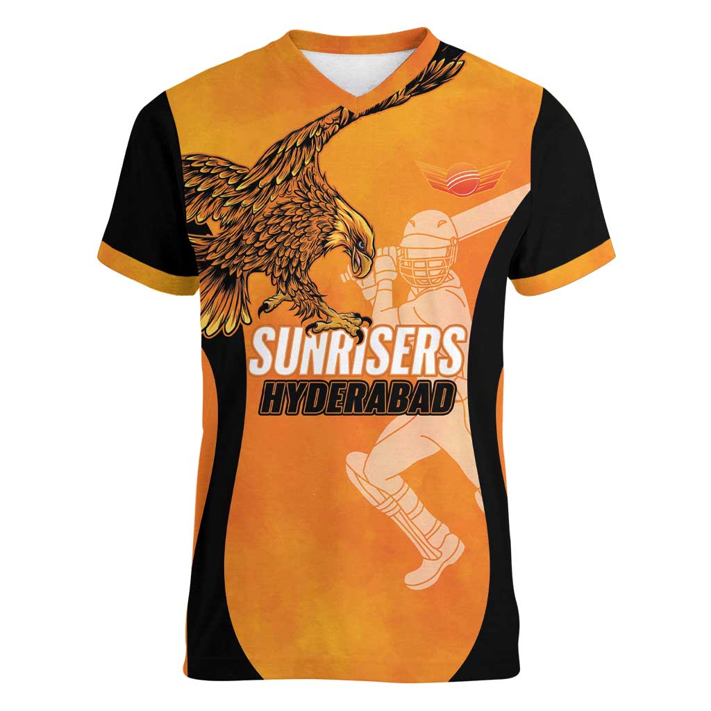 Custom Hyderabad India Cricket Women V-Neck T-Shirt Go Sunrisers Eagle